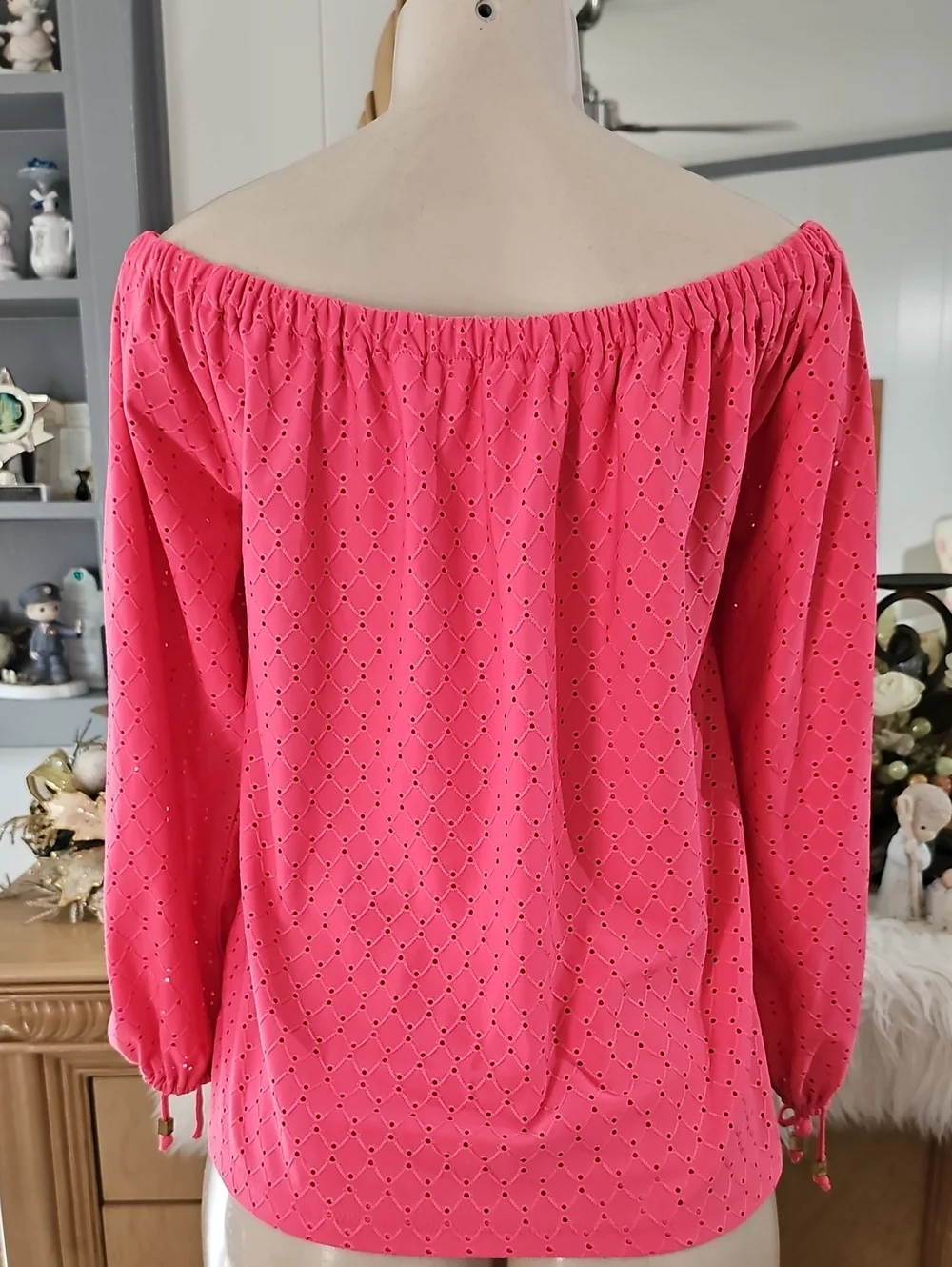 MK Women's Off-Shoulder Eyelet Blouse - Pink Size P/L